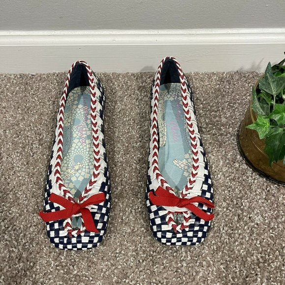Irregular Choice Shoes - Irregular Choice Flats Thatcher Weaved Red White Blue Pump Shoes Size 9 New